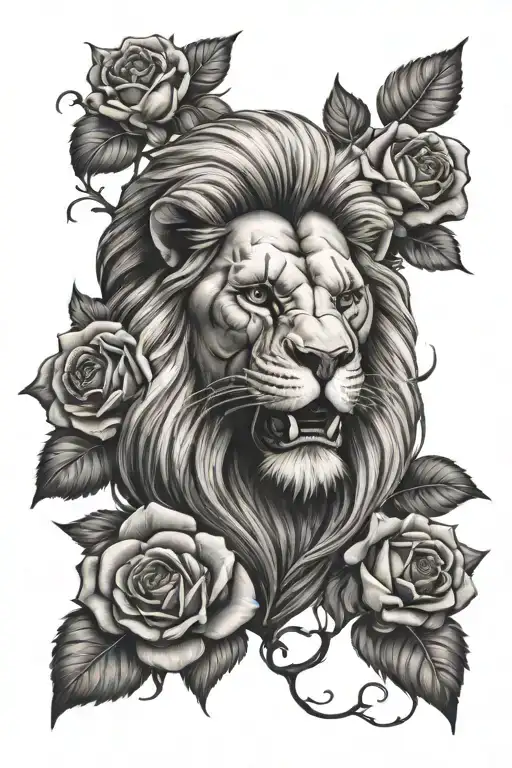 skull lion roses tattoo design idea