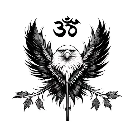 aum symbol and eagle feather tattoo design idea