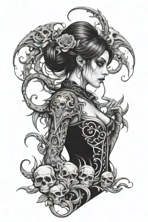 dark creepy gothic sleeve tattoo tattoo design idea