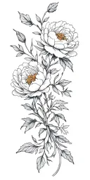 peonies, wildflowers, vines wrapping tattoo design idea