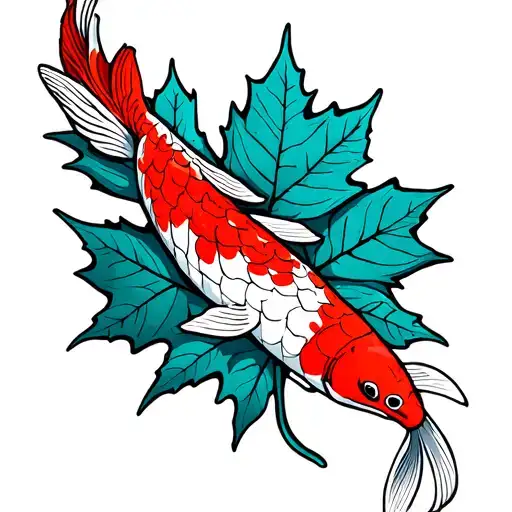 koi around maple leaf tattoo design idea