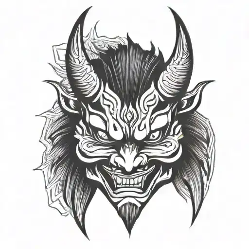 japanese demon mask tattoo design idea