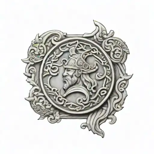 bas relief viking coin tattoo design idea