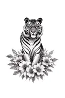 Flora and tiger surrounded tattoo design idea