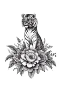Flora and tiger surrounded tattoo design idea