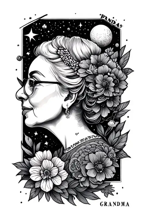2025 grandma, room for more dates later, celestial tattoo design idea