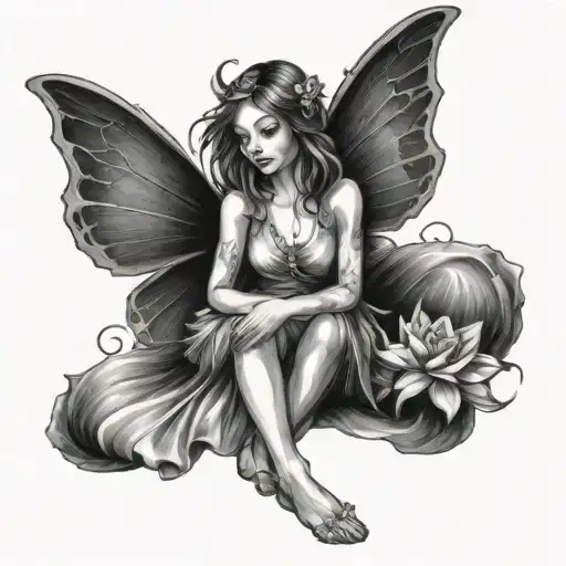 fairy sitting tattoo design idea