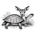 Tattoo template. Style of Fineline or Dotwork. The motif is a fawn/bambi and a turtle. poppy tattoo design idea