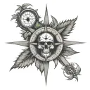 compass with sunflower and marijuana leaf skull center symbolizing all those who wonder are not lost tattoo design idea