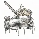 hand holding cup noodles  tattoo design idea