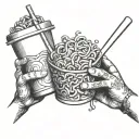 hand holding cup noodles  tattoo design idea