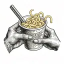 hand holding cup noodles  tattoo design idea