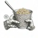 hand holding cup noodles  tattoo design idea