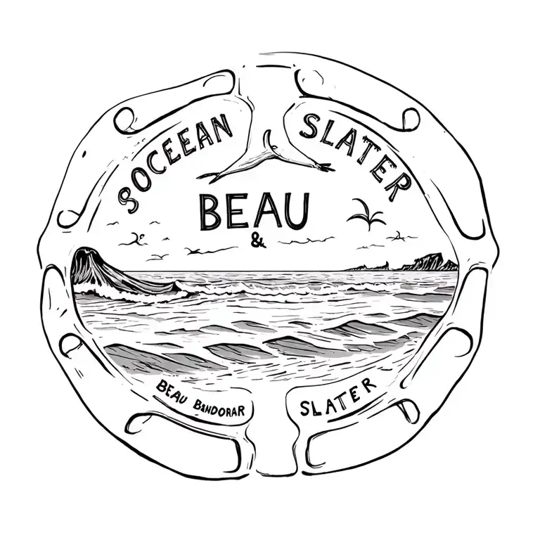 ocean beach theme and a sanddollar with the names beau and slater in it tattoo design idea