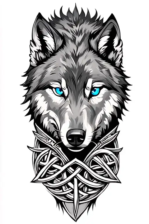 wolf with blue eyes on armor tattoo design featuring Celtic trinity knot  tattoo design idea