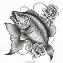 a man bass fishing tattoo design and add flowers coming tattoo design idea