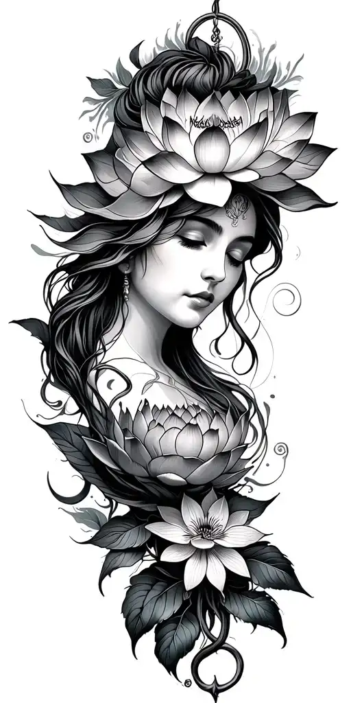aquarius and lotus flower tattoo design idea