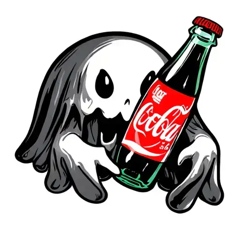 cute ghost with diet coke bottle tattoo design idea