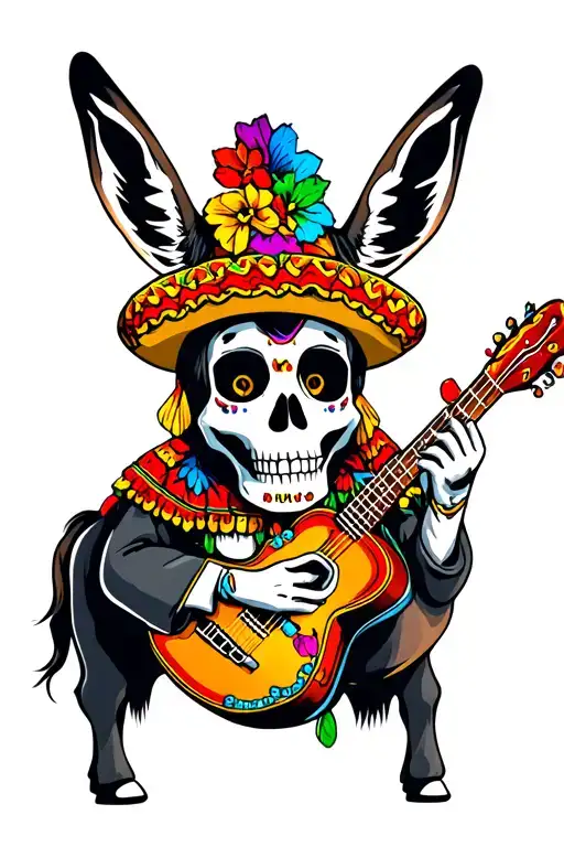 Donkey Dia Dos Muertos Skeleton Mariachi Band tattoo design idea