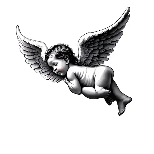 black baby angel wings spread tattoo design idea