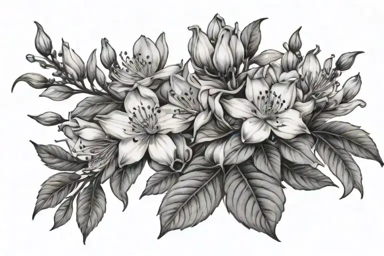 horizontal scroll. Montani Semper Liberi. Rhododendrons tattoo design idea