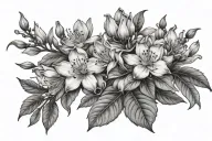 horizontal scroll. Montani Semper Liberi. Rhododendrons tattoo design idea