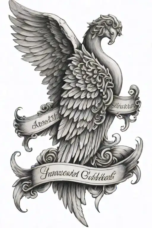 angel wings with 3 names written tattoo design idea