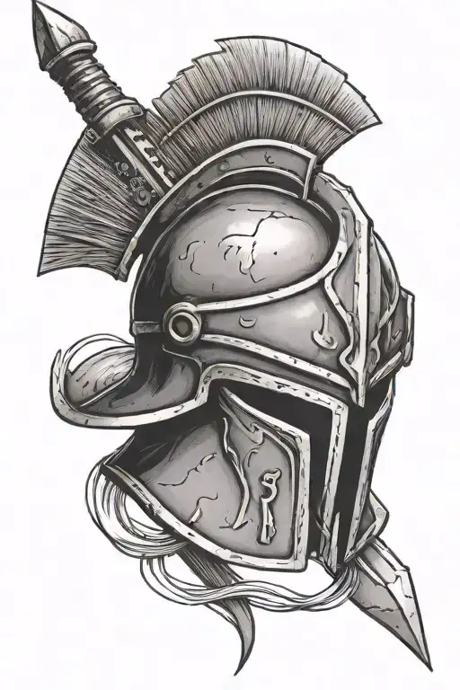 spartan helmet, sword tattoo design idea