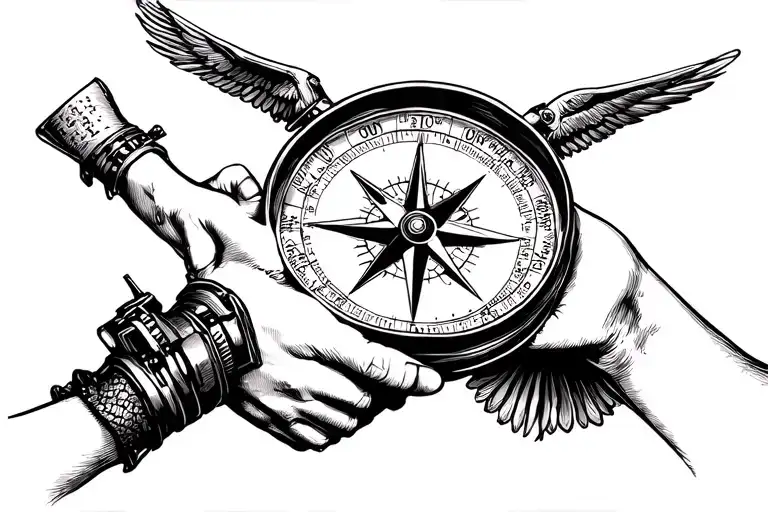 compass, aviation, automotive, my daughter holding hands tattoo design idea