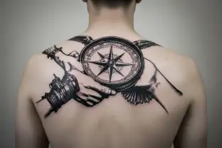 compass, aviation, automotive, my daughter holding hands tattoo design idea