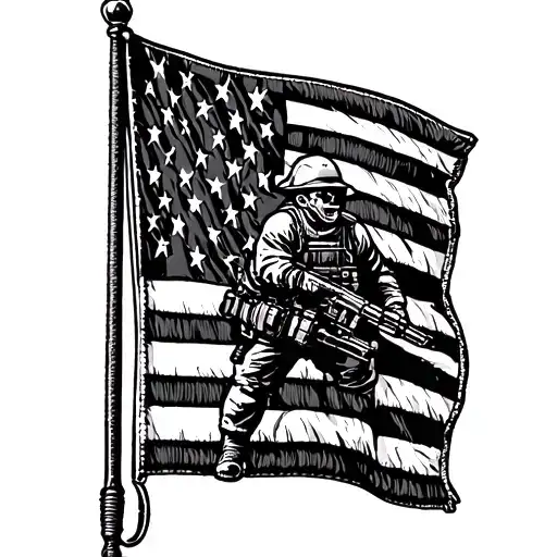 american flag waving,4th infantry division combat patch,sapper tab,engineer castle tattoo design idea