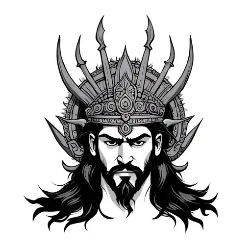 king ravana offering head tattoo design idea