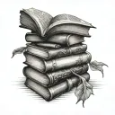 stack of open books surrounded by fantasy themed tattoo tattoo design idea