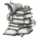 stack of open books surrounded by fantasy themed tattoo tattoo design idea