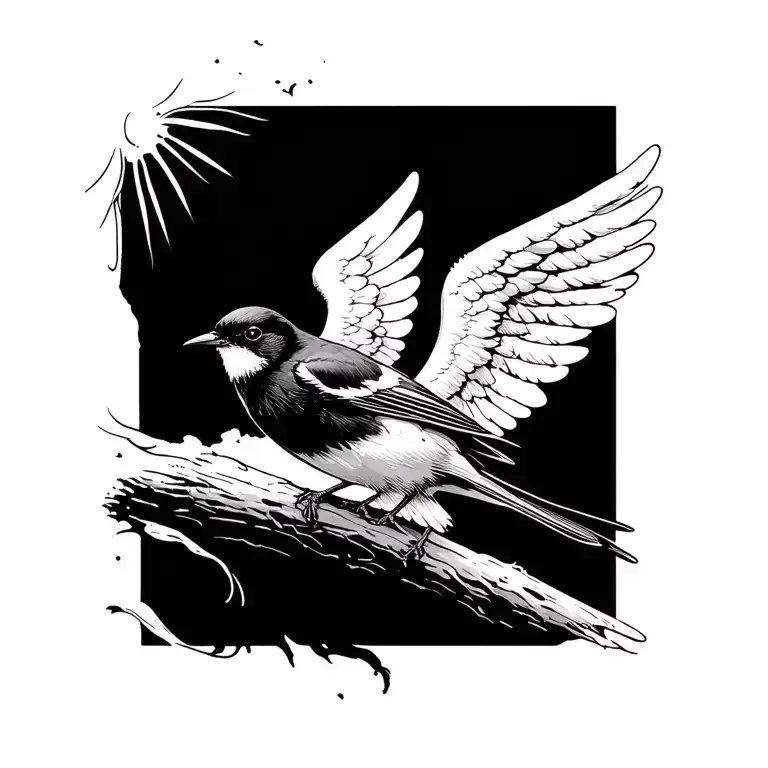 willy wagtail as an angel tattoo design idea