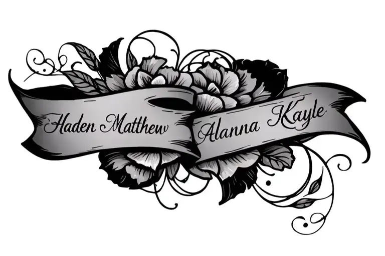 graceful design that elegantly wraps around the ankle, intertwining the names Haden, Matthew, Alanna, and Kaylee in a se tattoo design idea