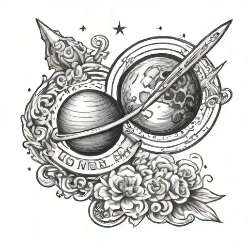 matching tattoo for couple moon and saturn with the text love you to the moon and and on the other arm to Saturn  tattoo design idea