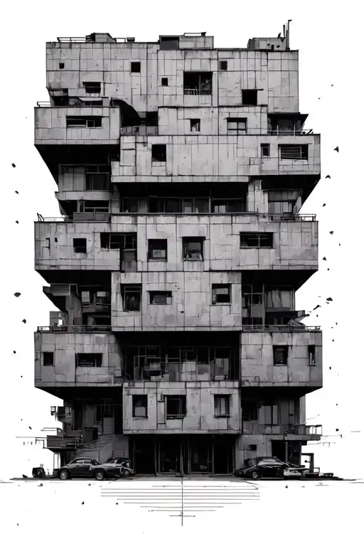brutalist building tattoo design idea
