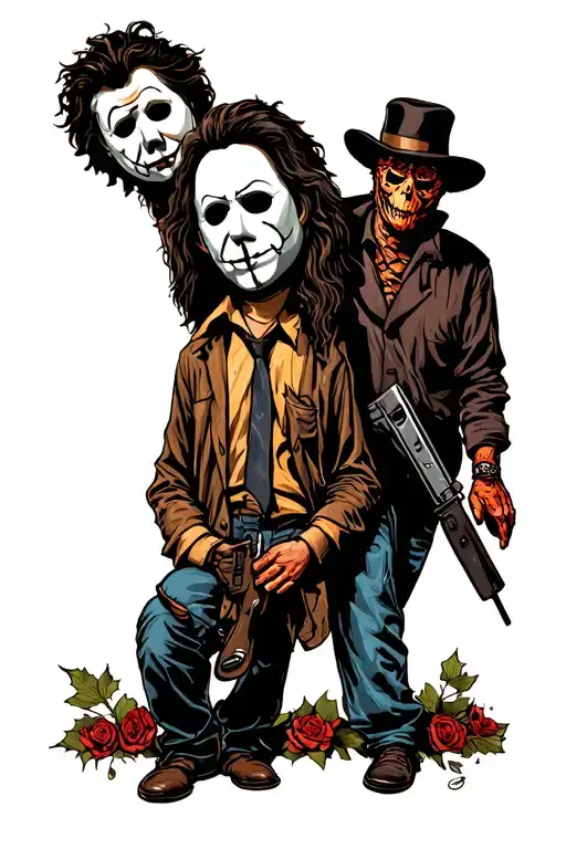 Michael Myers,Ghostface,Freddy Krueger and Jason horror themed tattoo  tattoo design idea