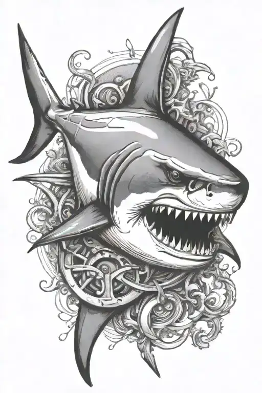shark with anchor tattoo design idea
