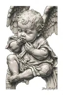 baby angel statue looking up praying with tears falling down its face tattoo design idea
