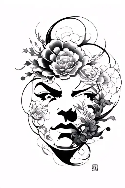 drama face in japanese style tattoo design idea