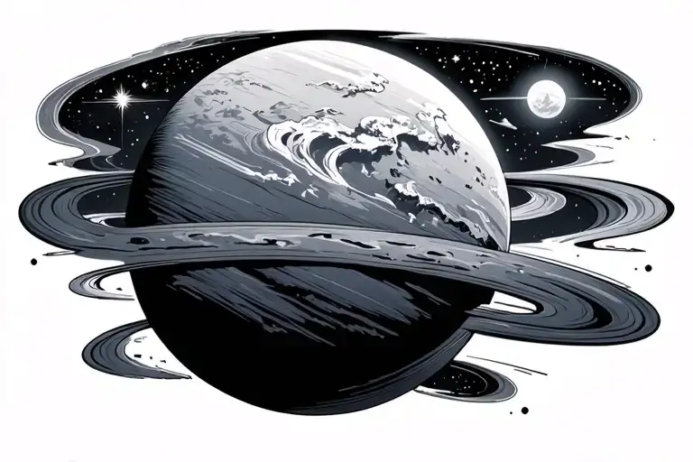 planet with northern lights tattoo design idea