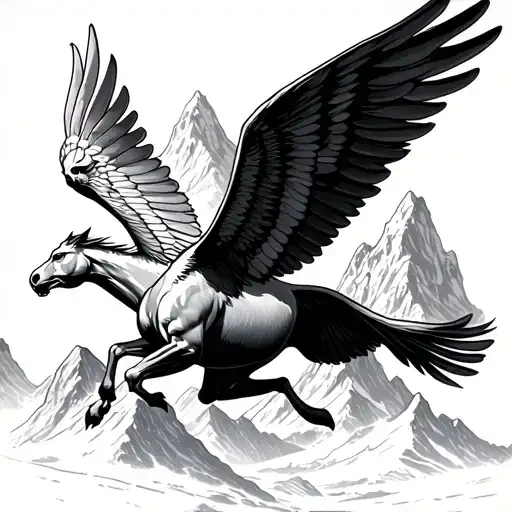 Pegasus flying by mountain tattoo design idea