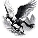 Pegasus flying by mountain tattoo design idea
