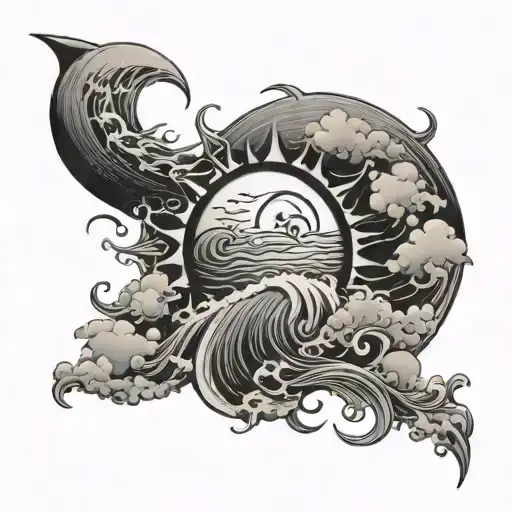 ocean storm stability hardwork dark sweat money sun moon tattoo design idea