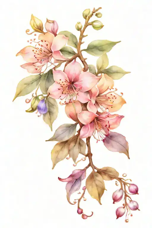 honeysuckles, alexandrite, pearls feminine with fine ojnes tattoo design idea