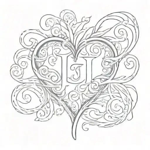 Sketch of a heart with the initials J and L intertwined in a subtle and elegant way tattoo design idea