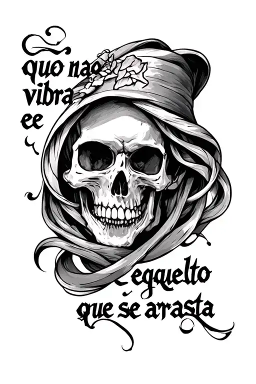 "corpo que nao vibra é esqueleto que se arrasta" writhing in gangster script or chollo tattoo tattoo design idea