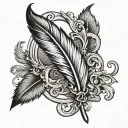 feather pen and scroll twining around a silouette tattoo design idea